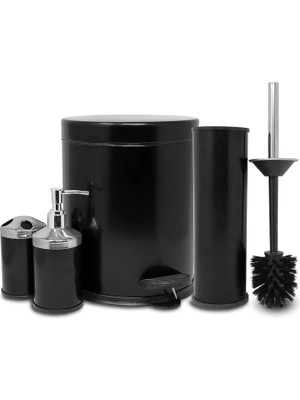 Braventa Collection Vinoks Eko Serisi Ayak Basmalı Özellikli 4' Lü Banyo Seti Çöp Kovası+Kolozet Fırçası+Sıvı Sabunluk+F