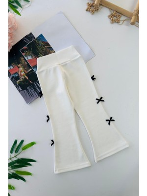 Miniğimin Cicileri Fiyonk Detaylı Kız Çocuk Esnek Tayt - Beyaz