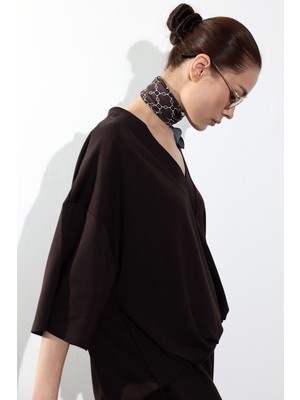 5in1Canpolat Acı Kahve V Yaka Salaş Bluz 71844