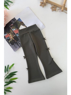 Miniğimin Cicileri Fiyonk Detaylı Kız Çocuk Esnek Tayt - Haki