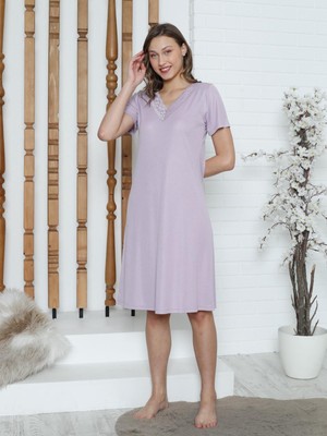 Limissi Imissi Dantelli V Yaka Gecelik  Pijama Takımı - Lila Xs / M