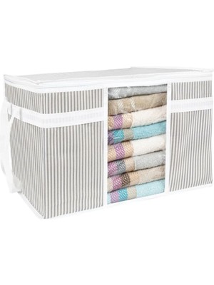 Helen's Home 3 Adet - Pencereli Kazak Hurcu Gri Çizgili 45 x 40 x 30 cm