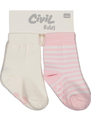 Civil Baby Hello World Kaydırmaz 2'li 6-18 Ay Bebek Kız Çorap Set - Standart 12 Ay