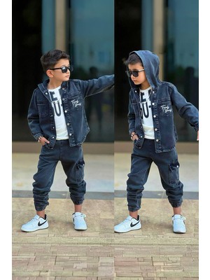 Miniğimin Cicileri Trendy Kotlu Kapüşonlu 3 Lü Erkek Çocuk Takım - Siyah