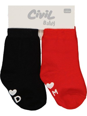 Civil Baby I Mom I Dad Kaydırmaz 2'li 6-18 Ay Bebek Kız Çorap Set - Standart 12 Ay