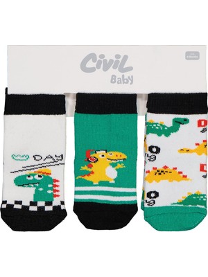 Civil Baby Dino 3'lü 6-18 Ay Bebek Erkek Çorap Set - Standart 12 Ay
