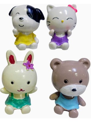 PremiumPort Sevimli Hello Kitty ve Arkadaşları 4'lü Dekoratif Biblo Seti, 5 cm Yüksekliğinde