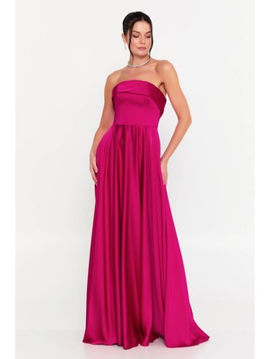 Doridorca Kadın Straplez Kloş Uzun Abiye Elbise 7102 Fuşya