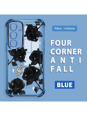 HONTINGA Samsung Galaxy S24 Fe ile Uyumlu Şeffaf Kılıfı Düşüme Önleyici Basitlik Anti Düşme Kamera Korumali Gül Desen Yumuşak Silikon Telefon Kılıfı Kadın ve Erkek Için Uygundur K3-0219