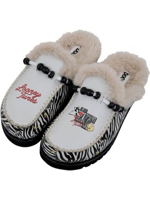 Dogo Kadın Vegan Deri Krem Içi Peluş Terlik - Warner Bros Zebra Tunes Tasarım