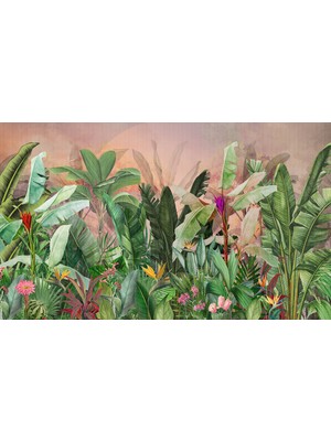 Pembe Fonda Tropikal Bitkiler Poster Duvar Kağıdı