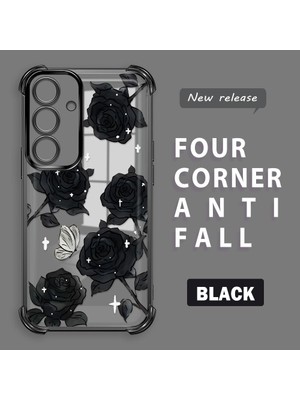 HONTINGA Samsung Galaxy S24 ile Uyumlu Şeffaf Kılıfı Düşüme Önleyici Basitlik Anti Düşme Kamera Korumali Gül Desen Yumuşak Silikon Telefon Kılıfı Kadın ve Erkek Için Uygundur K3-0219