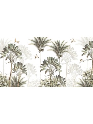 Palmiyeler Kuşlar Poster Duvar Kağıdı