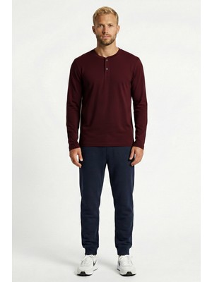 Cottonland Erkek Celso Uzun Kollu Düğmeli O Yaka Baskısız Penye Tişört