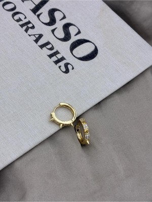 Hedef Bijuteri Gold Renk Zirkon Taşlı Diken Detaylı Halka Küpe CM92