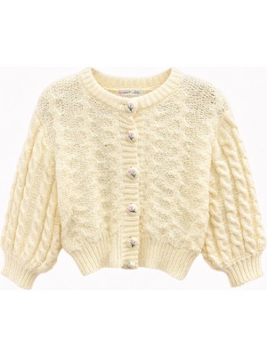 Mixray 2043 Kadın Örgü Detaylı Crop Triko Hırka Naturel