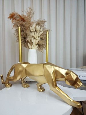 PremiumPort Şık Dekoratif Kubik Gold Panter Figür, Modern ve Estetik Tasarım