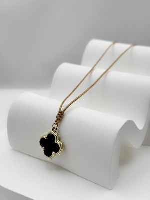 Diamine Pırlanta 14 Ayar Altın Büyük Siyah Yonca Ip Kolye