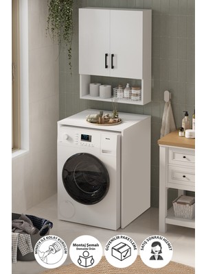 Bofigo Çamaşır Makinası Dolabı Kurutma Makinası Dolabı Banyo Dolabı Deniz Beyaz
