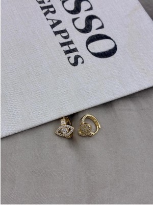 Hedef Bijuteri Gold Renk Göz Detaylı Zirkon Taşlı Halka Küpe CM86