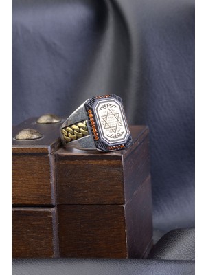 INNUENDO JEWELRY 925 Ayar Gümüş Hz Süleyman Mührü İşlemeli Erkek Yüzük Kalem İşçilikli Şık Erkek Yüzük