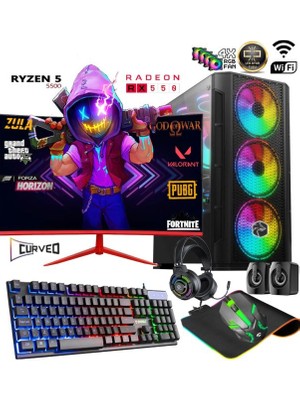 Apphirex TC55 Ryzen 5 5500 16GB Ram 512GB M.2 SSD RX550 Gddr5 23.6'' Curved Masaüstü Oyuncu Bilgisayarı