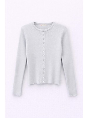 Mixray 6931 Kadın Düğmeli Fitilli Triko Hırka Bebe Mavi