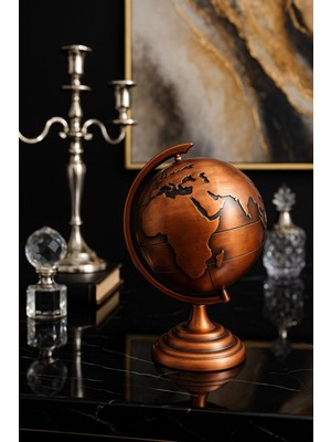 PremiumPort Şık Metal Dünya Küresi, Ofis ve Ev Dekorasyonu, 13X9 cm