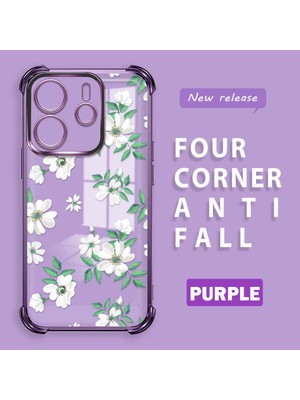 HONTINGA Xiaomi Redmi Note 14 4g ile Uyumlu Şeffaf Kılıfı Düşüme Önleyici Basitlik Anti Düşme Kamera Korumali Çiçek Desen Yumuşak Silikon Telefon Kılıfı Kadın ve Erkek Için Uygundur K3-0222