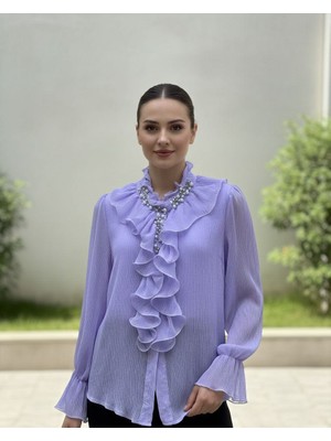 Rabiossa Kadın Incili Fırfırlı Gömlek