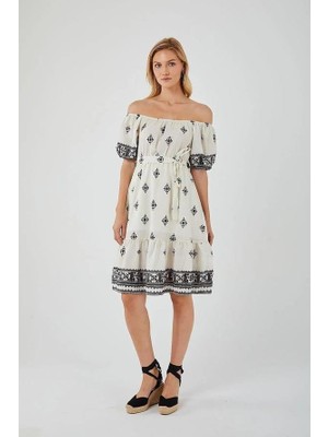 Mixray 4309 Madonna Yaka Elbise Siyah