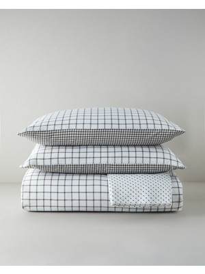 English Home Simple Checks Kolay Ütülenir Çarşaflı Çift Kişilik Nevresim Takımı 200x220 cm Kahverengi