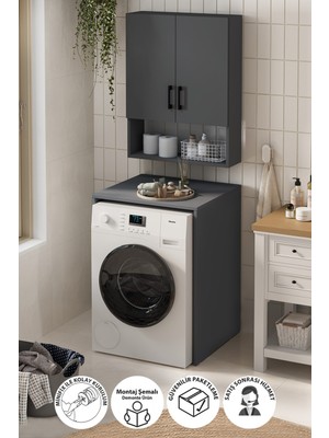 Bofigo Çamaşır Makinası Dolabı Kurutma Makinası Dolabı Banyo Dolabı Deniz Antrasit