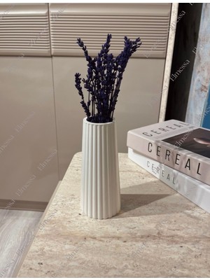 PremiumPort Çizgili Dekoratif Vazo, Vernikli, Çiçeklerle Şık ve Modern Görünümlü