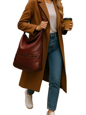 Atelier Terra Marea Ebruli Bordo | Hakiki Deri Kadın Tote Omuz Çantası