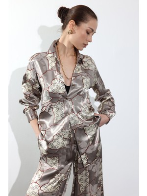 5in1Canpolat Vizon Geometrik Desenli Saten Gömlek 34703