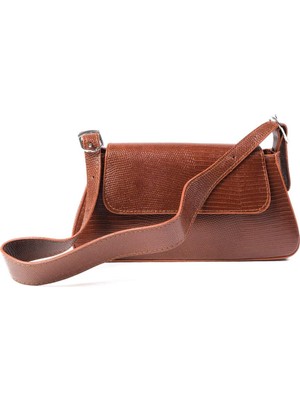 Mio Gusto Taba Renk Krokodil Desenli Küçük Boy Kadın El ve Omuz Çantası