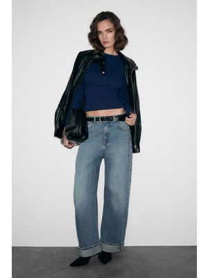 Grimelange Comıno Kadın Yuvarlak Yaka Vücuda Oturan Esnek Kumaşlı Slim Fit Lacivert Bluz