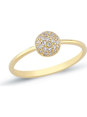 Oroline Jewelry 14 Ayar Altın Top Desenli Taşlı Kadın Yüüzk