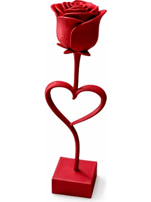 Yapı3D 🌹 Kalpli Gövdeli Dekoratif Kırmızı Gül Biblo | Masa Üstü & Ofis Için Şık Tasarım