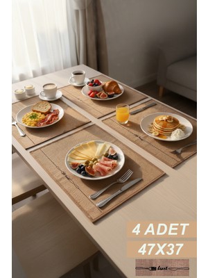 Luxway Home Heart Baskılı Doğal Jüt Hasır Amerikan Servis Supla Sofra Sunum Matı Leke Tutmaz