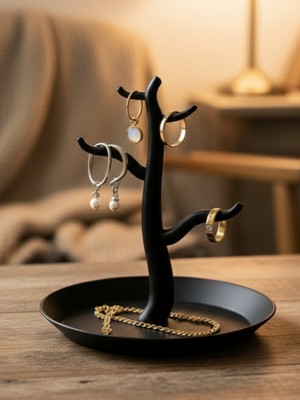 Pammuks Modern Ağaç Tasarımlı Küpe Kolye Yüzük Standı – Şık Takı Organizeri 10 cm