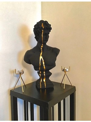 PremiumPort Şık Siyah Altın Ağıtma David Büstü Dekoratif Parça