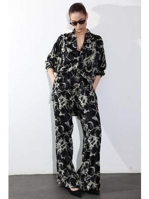 5in1Canpolat Siyah Desenli Saten Pantolon 45317