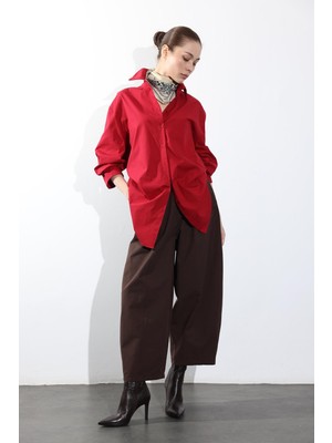 5in1Canpolat Kahverengi Gabardin Barrel Pantolon 51256