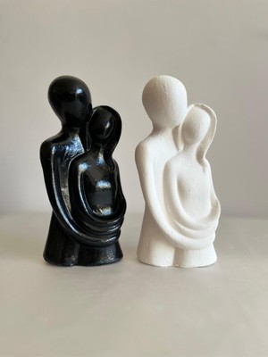 PremiumPort Sevgili Aşıklar Sarılmış Biblo Dekor, Siyah Beyaz 20 cm 2'li Set