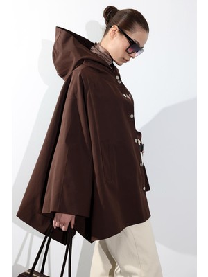 5in1Canpolat Kahverengi Kapüşonlu Panço 87145