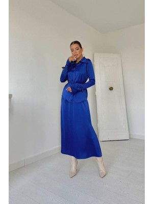 Emh Store Saks Biyeli Gömlek ve Etek Takım