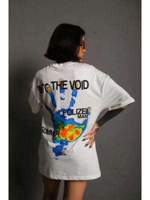 Emh Store Unisex Bisiklet Yaka Baskılı Oversize T-Shirt - Beyaz