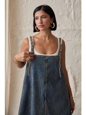 Emh Store Mavi Askı Aparatlı Kot Elbise